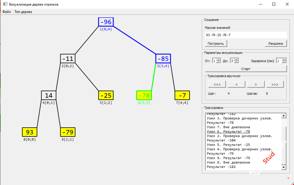Разработка визуализатора дерева отрезков C++ Qt