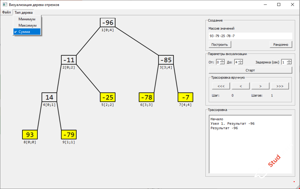 Разработка визуализатора дерева отрезков C++ Qt