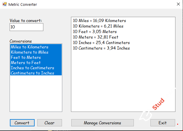 Метрический конвертер величин C# (Winform, NET.Framework)