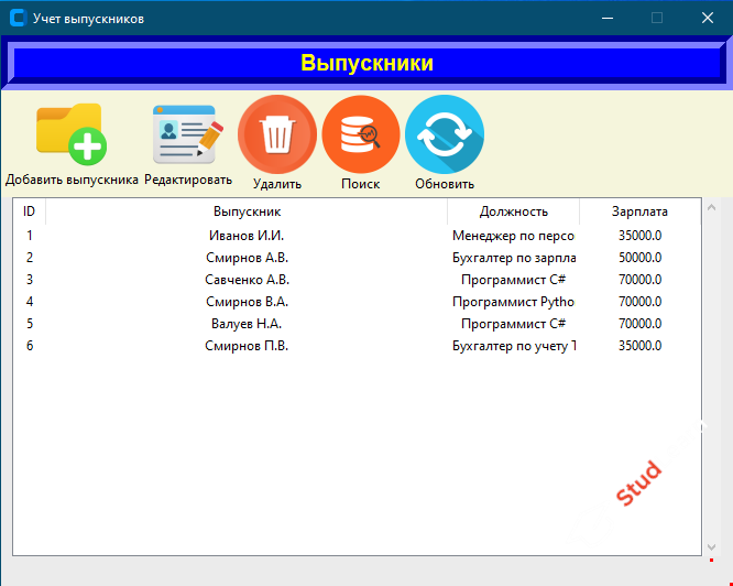 Учёт выпускников (Python, Tkinter, Sqlite)